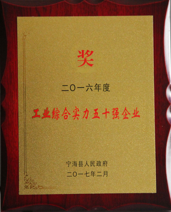 華寶公司榮獲&ldquo;2016年度寧海縣工業(yè)綜合實(shí)力五十強(qiáng)&rdquo;